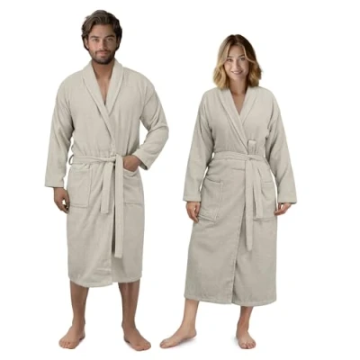 Afbeelding van HOMELEVEL badstof badjas dames en heren Unisex badjassen van 100% katoen Ochtendjas Kamerjas in verschillende kleuren maten