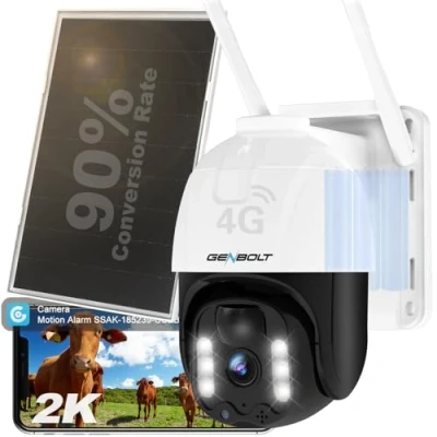 Afbeelding van 4G LTE Bewakingscamera Buiten Draadloos met Sim, GENBOLT PTZ Beveiligingscamera Batterij Gevoed, IP Security Camera Zonder WiFi, 8W Zonne Energie, PIR Humanoïde Bewegingsdetectie Kleur Nachtzicht