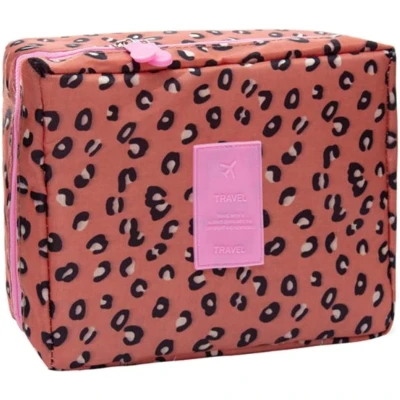 Afbeelding van Fako Fashion® Make Up Tasje Rechthoek Cosmetica Organizer Toilettas 21x16x8cm Luipaard Roze