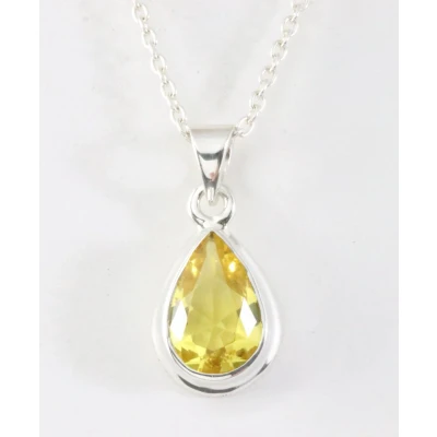 Afbeelding van Druppelvormige zilveren hanger met citrien aan ketting