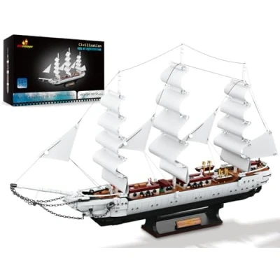 Afbeelding van JMBricklayer piratenschip bouwstenen set 40104, wit zwanenschip model bouwspeelgoed, verzamelbare modelkits, scheepsmodel verjaardagscadeaus voor kinderen, jongens en meisjes (1672 stuks)