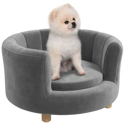 Afbeelding van PawHut Hundesofa Hundecouch, Waschbarer Bezug, Haustiersofa mit Rückenlehne und Holzbeine, Katzensofa, für kleine Hunde unter 4,5 kg, Grau