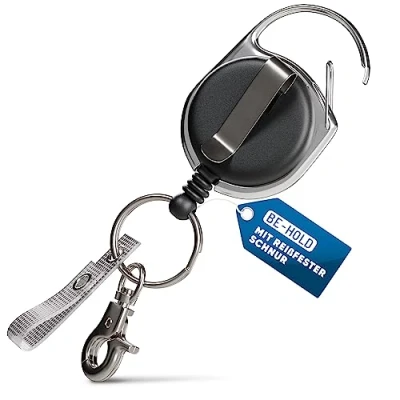 Afbeelding van BE HOLD Sleutel JoJo, ID JoJo met extra sterke veer, scheurbestendig koord en sleutelring, bevestiging riemclip of karabijnhaak