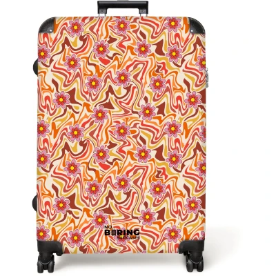 Afbeelding van NoBoringSuitcases.com® Koffer groot Reiskoffer lichtgewicht Retro disco 70s bloem patroon kleurrijk Rolkoffer met 4 wielen Grote trolley XL 98 liter bagage