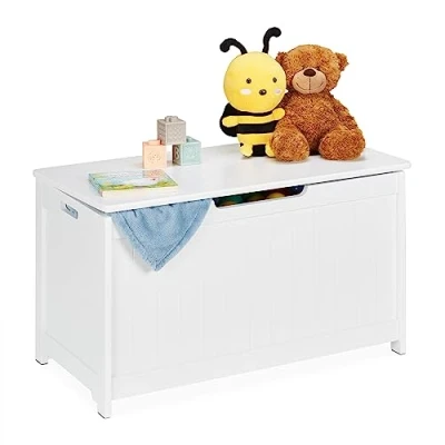 Afbeelding van Relaxdays speelgoedkist groot opbergkist wit speelgoedbox kinderkamer woonkamer