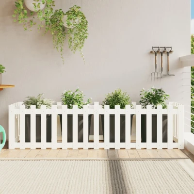 Afbeelding van Plantenbak verhoogd hekontwerp 200x50x50 cm grenenhout wit