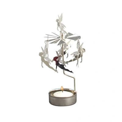 Afbeelding van Pluto Produkter Waxinelichthouder Rotary Draaiend Elfjes Zilver Ø7x17cm