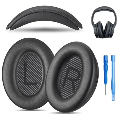 Afbeelding van Vervangende oorkussens en vervanging hoofdbandkussen voor Bose QuietComfort 35 (QC35) Quiet Comfort II (QC35 II) hoofdtelefoon QC35 II, zwart)