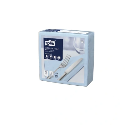 Afbeelding van Tork Soft Dinnerservet 39x39cm 3 laags 1/4 vouw Lichtblauw 477913