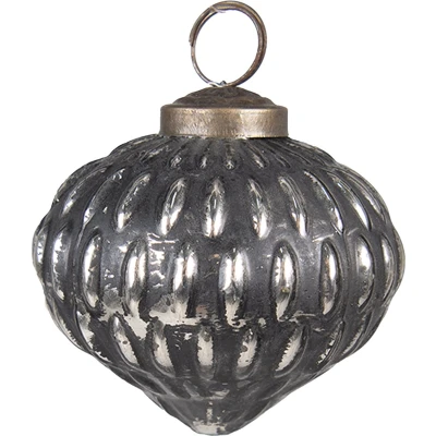 Afbeelding van Clayre &amp; Eef Kerstbal Ø 7 cm Zwart Zilverkleurig Glas Metaal Kerstdecoratie
