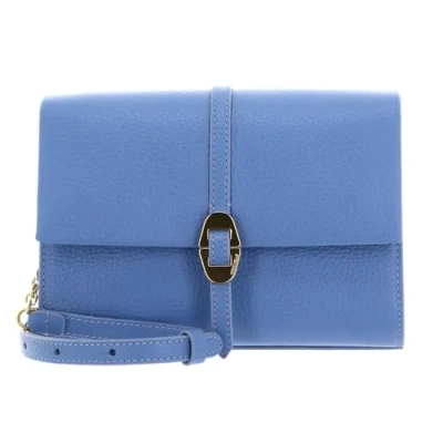 Afbeelding van COCCINELLE Leren Schoudertas Dorian Mini Bag Grained Leather Azul Blauw
