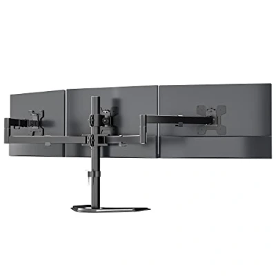Afbeelding van WALI drievoudige monitorstandaard voor scherm tot 27 inch, vrijstaande scharnierende monitorarm met kantelbaar draaibaar, verstelbare 3 maximaal 10 kg, VESA 75 en 100 mm,