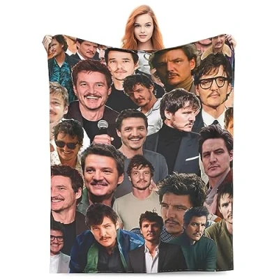 Afbeelding van Humpceat Pedro Pascal Fotocollage, zachte en comfortabele warme fleece deken voor bank, kantoor, bed, auto, camping, gezellige pluche plaid, stranddekens (127 x 152 cm)