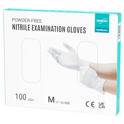 Afbeelding van EUROPAPA® 100 x nitrilhandschoenen, wit, box, wegwerphandschoenen, onderzoekshandschoenen, nitril handschoenen, poedervrij, zonder latex, niet steriel, latexvrij, wegwerphandschoenen (M,Wit)