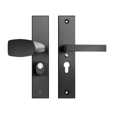 Afbeelding van AXA veiligheidsbeslag voordeur Edge Plus rechthoekig Wing knop/Blok kruk PC55 met kerntrekbeveiliging SKG3 aluminium/zwart