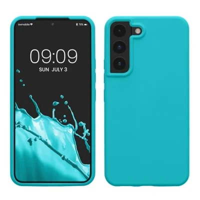 Afbeelding van kwmobile telefoonhoesje geschikt voor Samsung Galaxy S22 Hoesje met siliconen coating Smartphone case in ijsblauw