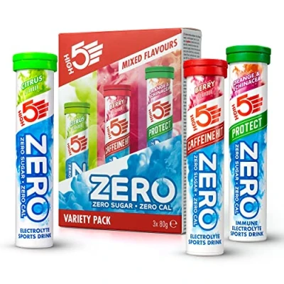Afbeelding van HIGH5 ZERO Elektrolyten Bruistabletten Variety Pack met 3 Functionele Formules Suikervrij 3x20 Stuks Voor Hydratatie, Focus &amp; Weerstand
