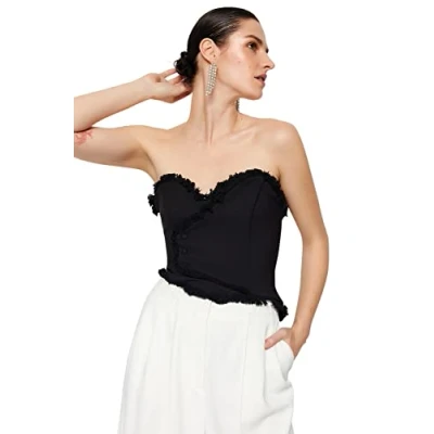 Afbeelding van Trendyol Zwarte Getailleerde, Gevoerde, Geweven Bustier Met Kwastjes Tprss22Bs0070