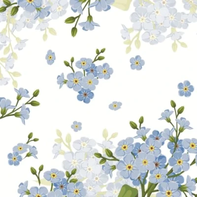 Afbeelding van 20 servetten bloemen overal blauwe als tafeldecoratie. Papieren met motief. Ook voor decoupage en techniek 33x33cm