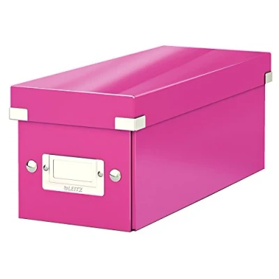 Afbeelding van Leitz WOW Click &amp; Store Opbergdoos met Deksel voor CD&#039;s Kartonnen Sorteerdoos Spullen 84% Gerecycled Karton 14.3 x 35.2 Cm (BxD) Roze