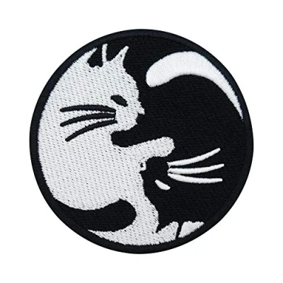 Afbeelding van Finally Home Yin Yang Kat Strijkplaatje om op te strijken Maan patches, opstrijkmotieven