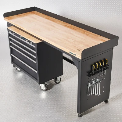 Afbeelding van Datona Werkbank PRO Eiken Werkblad Gereedschapswagen 200 Cm Zwart (200 x 65 103 106 cm)