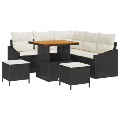 Afbeelding van vidaXL 8 delige Tuin Sofa Set met Kussens Zwart Poly Rattan Acacia