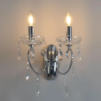 Afbeelding van Kosilum wandlamp met 2 armen kristal barok zilver pavia licht warmwitte verlichting woonkamer slaapkamer keuken hal x 40 W E14 IP20