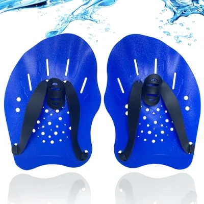 Afbeelding van Evolution Handpeddel, Zwemmen peddel Zwemtraining, 1 Paar Handpeddels voor Zwemmen, Unisex Zwemwedstrijd Trainingshulp Vinger Paddle Elite Onderarmkrachttraining, Blauw, Een Maat