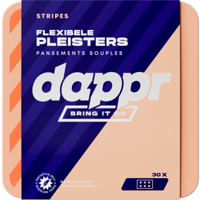 Afbeelding van Dappr Stripes Pleisters van bamboe 30 st. 2 maten &amp; 3 designs in 1 doosje