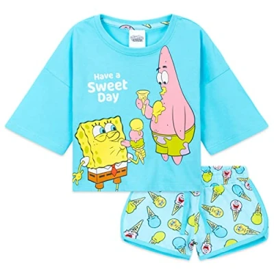 Afbeelding van Spongebob pyjama voor kinderen, meisjes, set van T shirt en kort korte pyjama&#039;s, blauw, 4 5 Jaar