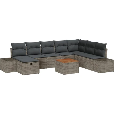 Afbeelding van vidaXL 9 delige Tuin Sofa Set met Kussens Grijs Poly Rattan