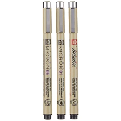Afbeelding van Sakura Pigma micron set Zwart 01, 05 &amp; gratis brush pen