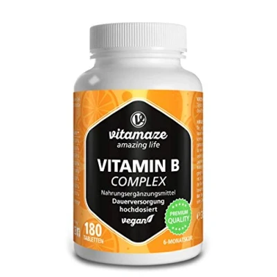 Afbeelding van Vitamine B Complex Hoge Dosis Veganistisch, 180 Tabletten 6 Maanden Voorraad, Alle Vitaminen van Groep B1, B2, B3, B5, B6, B7, B9, B12, Voedingssupplement zonder Additieven, Made in Germany
