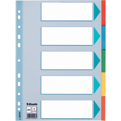 Afbeelding van Esselte Tabbladen, Voor Ft A4, Uit Karton, 5 Tabs, Geassorteerde Kleuren Tabbladen