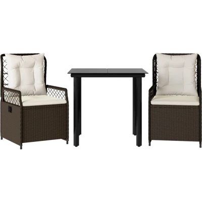 Afbeelding van 3 delige Tuinset met kussens poly rattan bruin