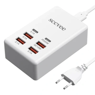 Afbeelding van USB C Oplader, 55W 6 poorts Oplader Houder Multi Oplaadstation Desktop Port 2 4 A Compatibel met iPhone/Samsung/Google/Xiaomi/Oppo/Tablet etc.