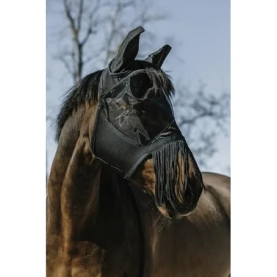 Afbeelding van EQUITHÈME Vliegenmasker Franges met UV Bescherming Zwartverkocht door Agradi