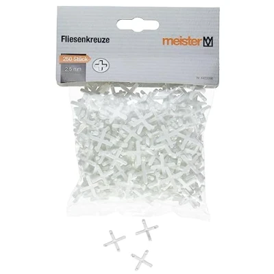 Afbeelding van Meister Tegelkruisjes 2,5 mm Praktische set met 250 stuks van robuuste kunststof wit/tegelaccessoires/tegelleghulp/tegelafstandhouder / 4422000