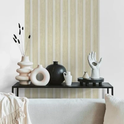 Afbeelding van Behang houten panelen, zelfklevend, Scandinavisch beige wit, 3D behang, houtlook, 0,52 x 2,5 m, Made in Germany