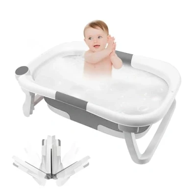Afbeelding van OHMG Opvouwbaar babybadje, babybad, PP kunststof, draagbaar babybad met antislip voeten, breng je eigen kruk
