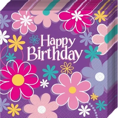 Afbeelding van Haza Original Servetten Birthday Blossom Paars 16 Stuks