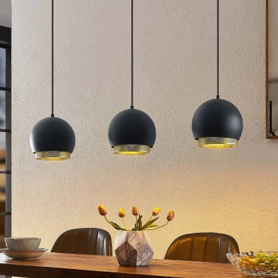 Afbeelding van Lucande hanglamp 3lichts ijzer H: 15.3 cm E27 zwart, goud