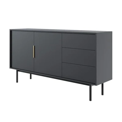 Afbeelding van Selsey Dressoir Viviaro 154 cm Zwart tweedeurs met drie laden