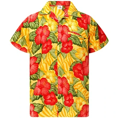 Afbeelding van King Kameha Funky Hawaiihemd voor heren, korte mouwen, voorzak, tropische bloemen, wilde bloemenprints, Wildflowers yellow, XXL