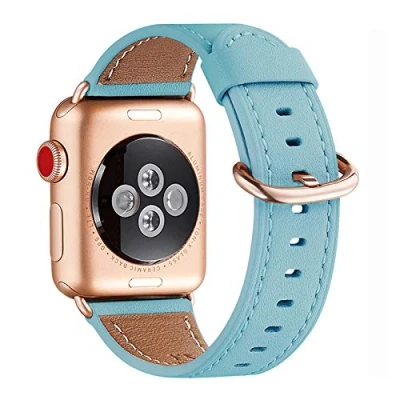 Afbeelding van WFEAGL compatibel met Apple Watch armband 40 mm, 41 38 leren band, reserveband voor heren en dames, iWatch Series 9/8/7/6/5/4/3/2/1, SE (38 lichtblauw +