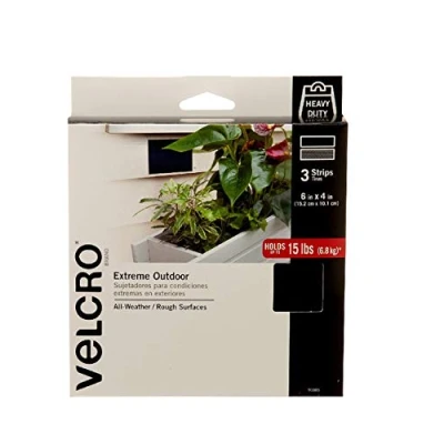 Afbeelding van VELCRO Merk Outdoor Brede Heavy Duty Strips 6 &quot;x 4&quot; Pk van 3 Houdt 15 lbs Zwarte Extreme industriële sterkte zelfklevende bevestigingsmiddelen Sterke weerbestendigheid voor ruwe oppervlakken