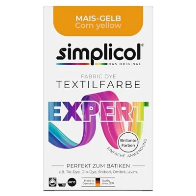 Afbeelding van simplicol Textielverf expert maïsgeel 1701 voor het kleuren en opfrissen van kleding, wasmachinebestendig, katoen, wol, zijde, linnen, viscose gemengd weefsel