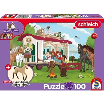 Afbeelding van Schmidt Spiele 56463 Horse Club, kampvuur aan de caravan, 100 stukjes, met add on (een origineel figuur Hannoveraanse veulenen) kinderpuzzel