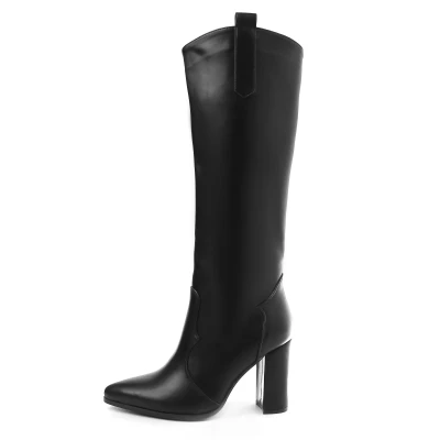 Afbeelding van SmileFavorites® Dames Laarzen met Hak Zwart Imitatieleer Maat 41